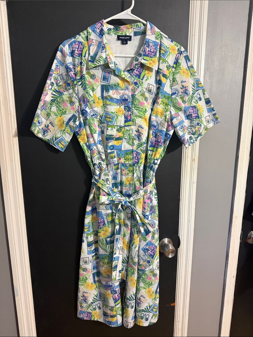 Studio Park Hawaii Print Midi Button Front Shirt Dress Size: L
